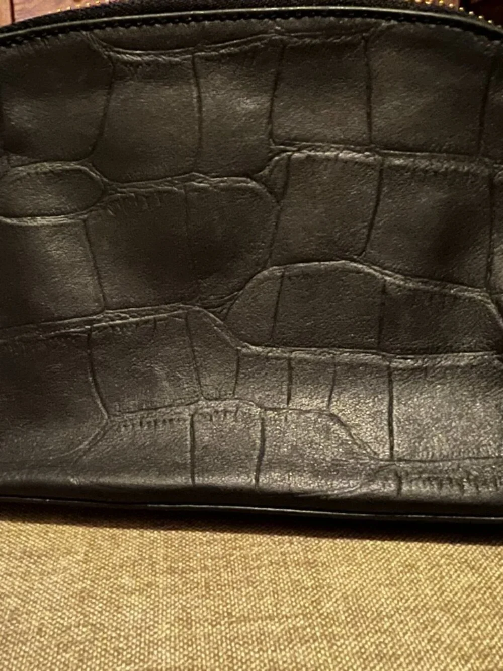 Brahmin Black Embossed Leather Cosmetic Makeup Bag EUC